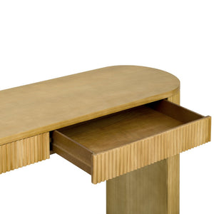 English Elm U_Style 58.2" Console Table With Drawers, Arched Legs & Stripe Design For Stylish Entryway Storage N711P289125O-GIGA