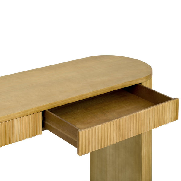 English Elm U_Style 58.2" Console Table With Drawers, Arched Legs & Stripe Design For Stylish Entryway Storage N711P289125O-GIGA