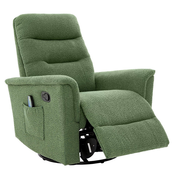 English Elm Manual Recliner Swivel Rocker Boucle Chair with 8-point Massage for Nursery or Living Room Green N763P363763F