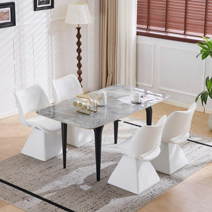 English Elm The Swivel Dining Chair with Hollow Cutout Back Faux Leather Hardwood Frame Modern White W3612P436511