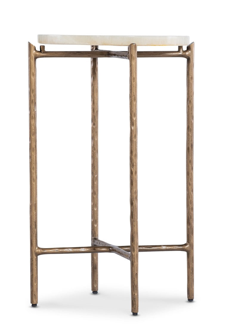 Hooker Furniture Melange Je Suis Petit Spot Table With Onyx Top & Textured Gold Frame — Compact Luxe Accent Piece 628-50746-00