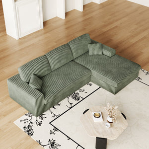 English Elm 114.5'Modern Corduroy Modular sofa with reversible chaise, slow-rebound foam cushions and versatile L-shape seating Green W834S00459