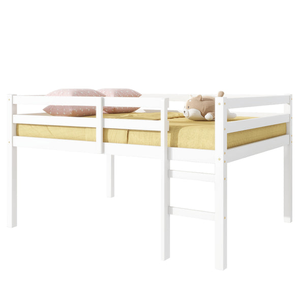 English Elm Full Rubber Wood Loft Bed with Ladder and Under-Bed Storage Space, Sturdy Minimalist Design for Comfort White W504P283526