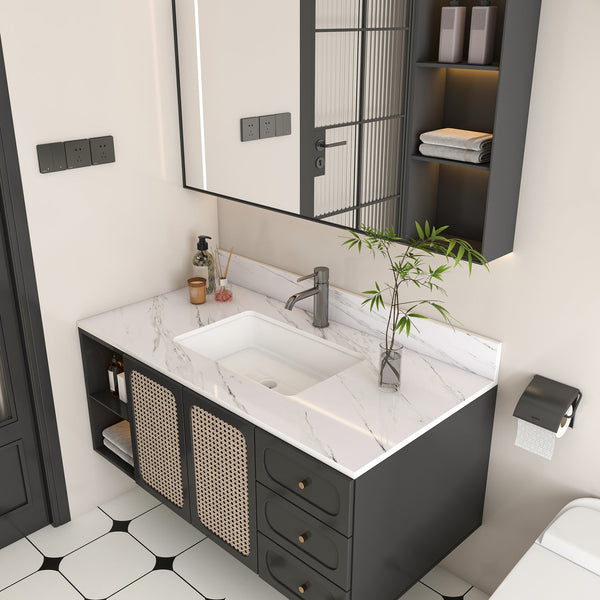 English Elm 43 Inch Marble Vanity Top - Elegant Bianco Carrara Venato With Undermount Sink & Pre-Drilled Faucet W2700P194076