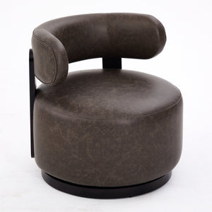 English Elm Wooden Base Barrel Swivel Club Chair Pu Leather Lounge Seat with 360 Degree Rotation N776P422651D