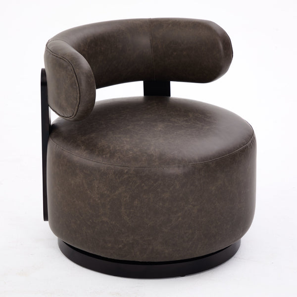 English Elm Wooden Base Barrel Swivel Club Chair Pu Leather Lounge Seat with 360 Degree Rotation N776P422651D