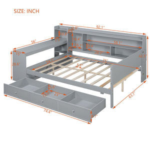 English Elm Full Size Wooden Daybed With 3 Storage Drawers, Built-In Desk & Usb Ports – Gray, Space-Saving Design N820S00018E