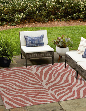 Unique Loom Outdoor Safari Tsavo Machine Made Animal Print Rug Rust Red, Ivory/Gray 10' 0" x 10' 0"