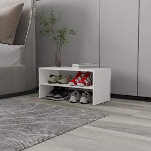 English Elm Shoe Compact 2-Shelf Freestanding Organizer with Scratch-Resistant Melamine Surface for Bedroom Storage White 28.75 L x 15.36 W x 3.15 H B128P375279