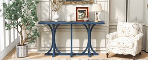 English Elm U-style Farmhouse Console Table Oak Veneer Top Curved Rubberwood Legs Entryway Navy Blue N711P295300V