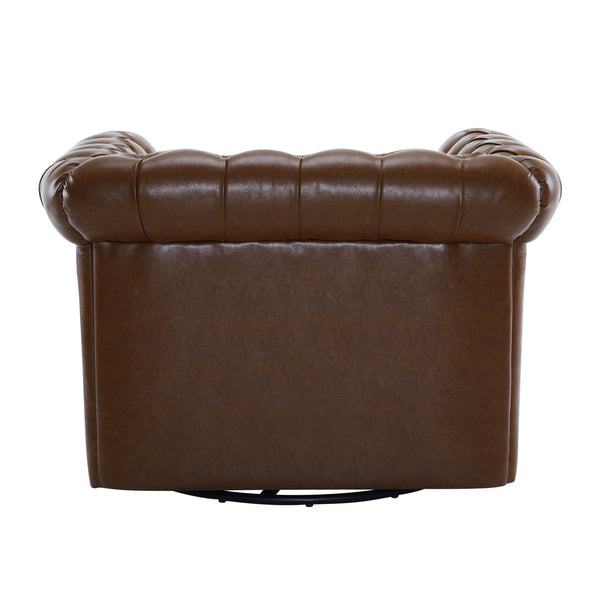 English Elm Christopher Knight Home® - Chesterfield Swivel Club Chair with Deep Button Tufting, Nailhead Trim, 360° Metal Swivel Comfort Dark Brown 39.25 L x 33.85 W x 27.85 H N776P195601D