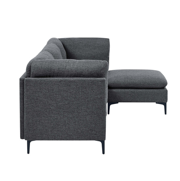 English Elm Linen Upholstered Modular Sectional Sofa with Tall Black Metal Legs for Living Room Dark Gray B2748S00108