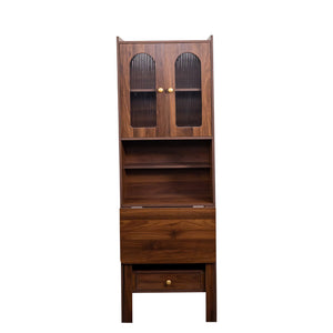 English Elm Fold-Out Convertible Writing Table Space-Saving Desk Cabinet with Shelf and Hidden Drawer for Home Office Walnut W331P256910
