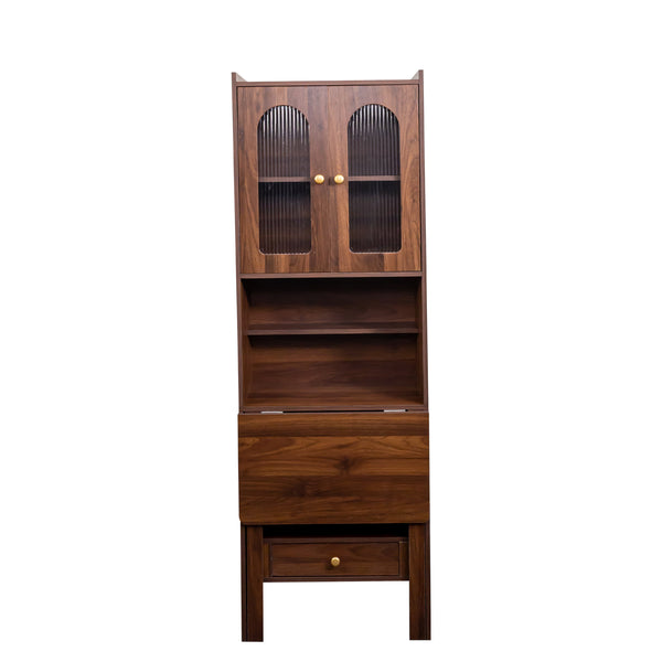 English Elm Fold-Out Convertible Writing Table Space-Saving Desk Cabinet with Shelf and Hidden Drawer for Home Office Walnut W331P256910