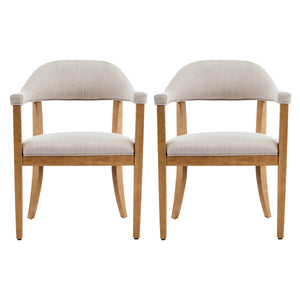English Elm Wood Frame Upholstered Dining Chairs Set of 2 Curved Back Rubberwood Armrest Seating Beige,Natural N768P389407N