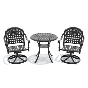 English Elm 3-piece Cast Aluminum Outdoor Bistro Set with Swivel Chairs and Umbrella Ready Table W1710S00331