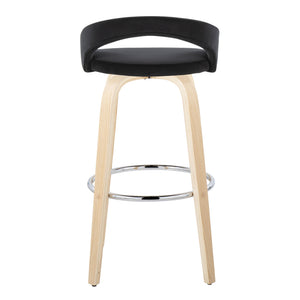 English Elm Fixed-height Swivel Barstools Velvet Seat Bent Wood Legs Chrome Footrest Set of 2 B202S01862