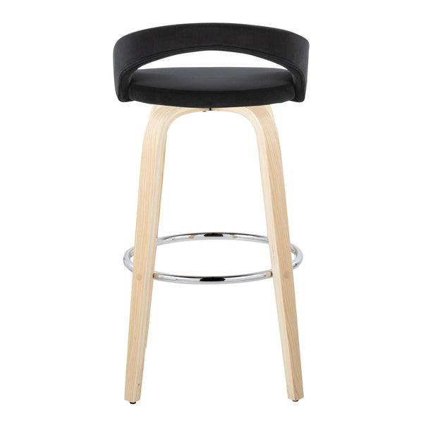 English Elm Fixed-height Swivel Barstools Velvet Seat Bent Wood Legs Chrome Footrest Set of 2 B202S01862