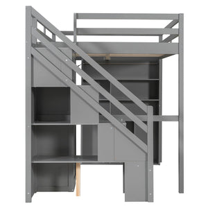 English Elm Full Loft Bed with Integrated Wardrobe Desk Shelving and Led Lighting for Teen Rooms Grey LT000927AAE