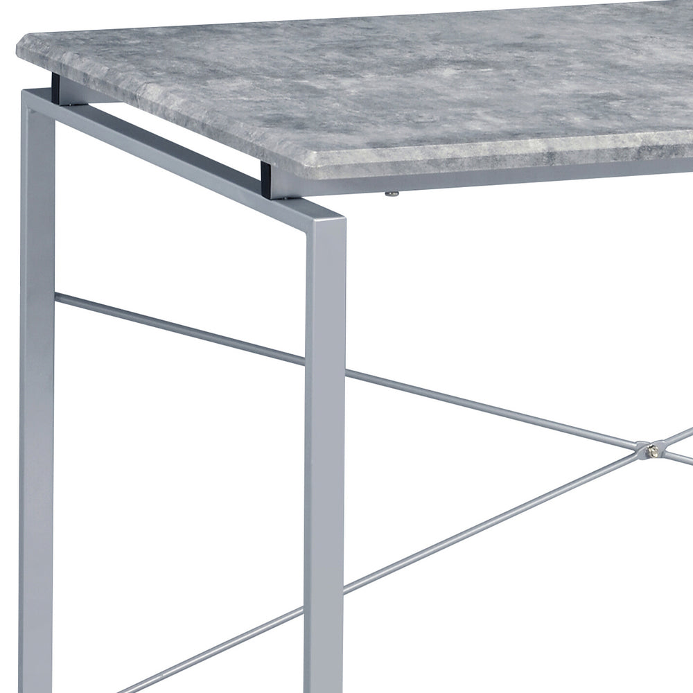 English Elm Grey Modern Writing Desk with Industrial Metal Sled Base, Spacious Wood Top for Home Office Use Grey+Silver B062P184549