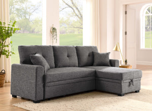 English Elm Upholstered Sleeper Sofa with Chaise & Under-Seat Storage, Reversible L/R, Modern Compact Design Gray B355S00004