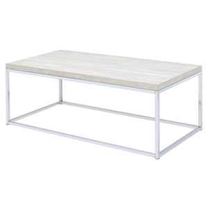 English Elm Light sleek rectangular coffee table with engineered stone top and polished metal sled base for modern living spaces Natural B062P209117