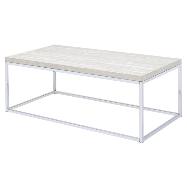 English Elm Light sleek rectangular coffee table with engineered stone top and polished metal sled base for modern living spaces Natural B062P209117