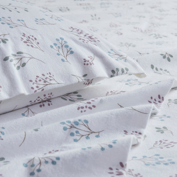 English Elm 4 Pieces King 100% Cotton Flannel Sheet Set - Cozy White Botanical Design For Ultimate Comfort B035P381336