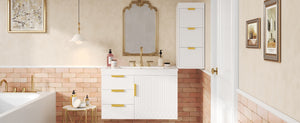 English Elm 30" Bathroom Vanity with Sink — Wall-Mounted Ceramic Basin, Soft-Close Storage, Floating Modern Design White N710S324096K