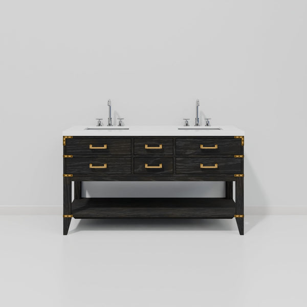 English Elm Black Oak Double Bath Vanity With Cultured Marble Top & Faucet Set - Elegant Storage Solution! B2731P261039