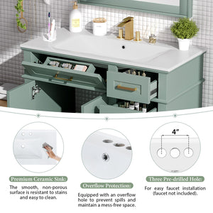 English Elm 36" Navy Bathroom Vanity Solid Wood Frame Ceramic Sink Gold Hardware Soft Close Light Green N729P380151F