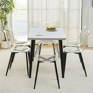English Elm Table Set with Marble Glass Top Six Transparent Chairs for Modern Dining Spaces W1151S04633
