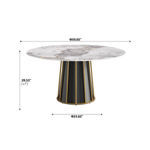 English Elm 59.05"Modern 59.05" Modern Round Dining Table With Premium Sintered Stone Top & Iron Base For 6-8 People W1535S00446