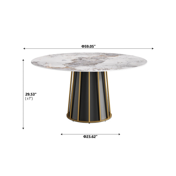 English Elm 59.05"Modern 59.05" Modern Round Dining Table With Premium Sintered Stone Top & Iron Base For 6-8 People W1535S00446