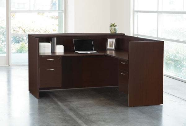 OSP Home Furnishings Napa Reception Station Commercial Grade Front Desk with Integrated Storage for Lobbies Espresso NAPESP-TYP19