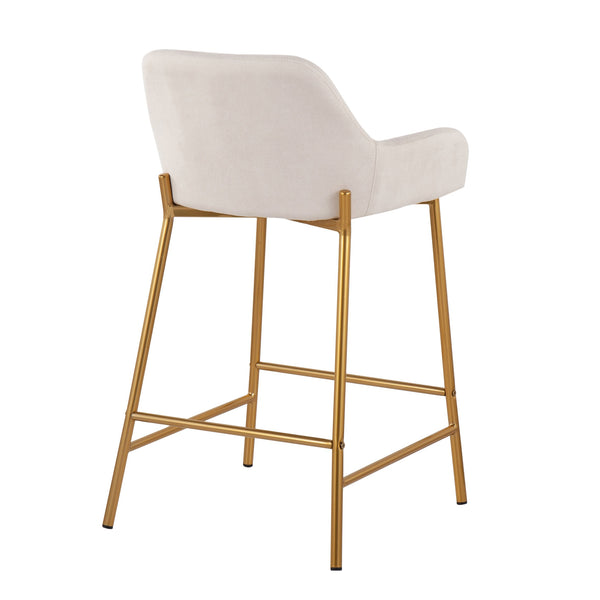 English Elm Contemporary Gold Metal and Cream Upholstered Counter Stools for Kitchen Islands Set B202S00037