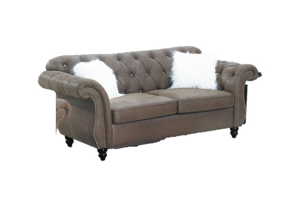 English Elm Dark Breathable Leatherette Loveseat with Crystal Tufting & Silver Nailhead Trim, Elegant 2-Seater Sofa 77"L B011S01833