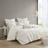 INK+IVY Masie Transitional 3 Piece Elastic Embroidered Cotton Duvet Cover Set II12-599 White