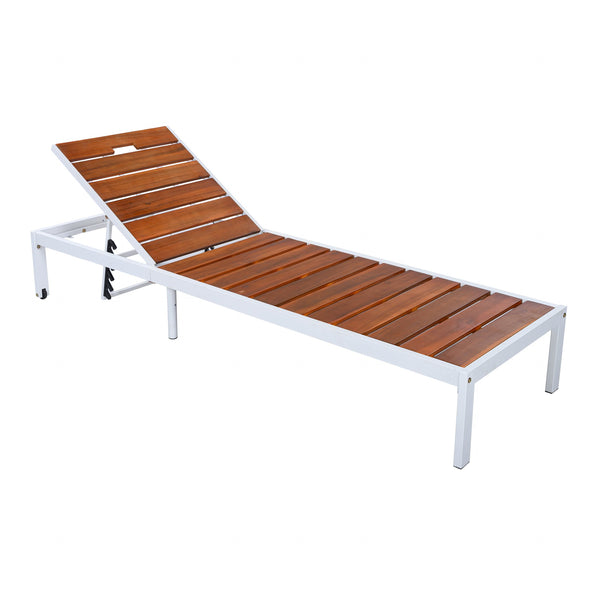 English Elm Outdoor Acacia Wood Slat Chaise Lounge with Powder Coated Frame for Patio Resort Brown,White N719P383161K