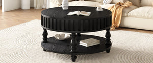 English Elm Farmhouse Fluted Square Coffee Table with Flip Top Hidden Compartment and Open Shelf Black W1445P370482