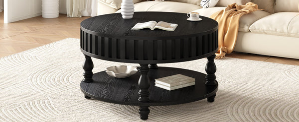 English Elm Farmhouse Fluted Square Coffee Table with Flip Top Hidden Compartment and Open Shelf Black W1445P370482
