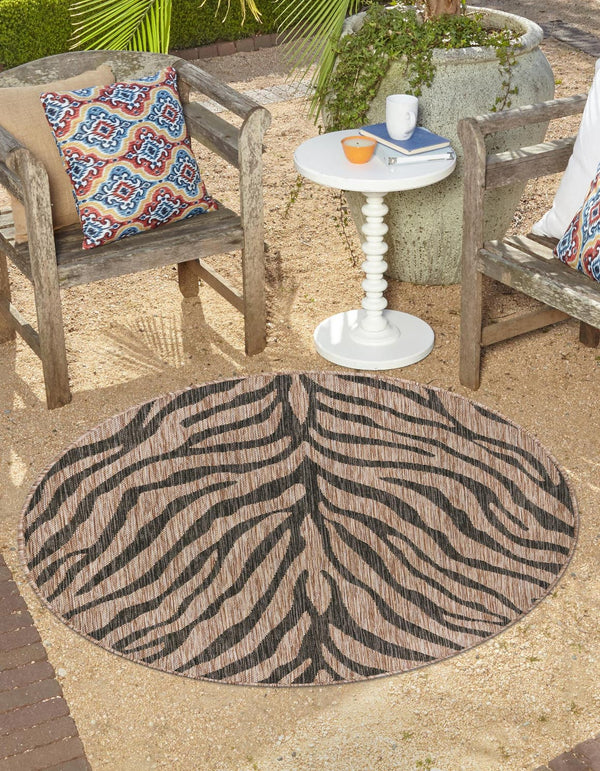 Unique Loom Outdoor Safari Tsavo Machine Made Animal Print Rug Natural, Ivory 10' 0" x 10' 0"