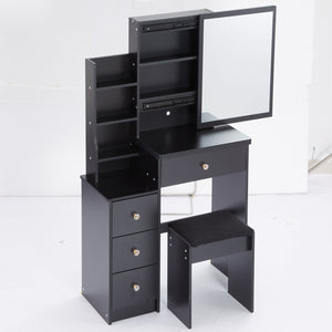 English Elm 29.2" Elegant Small Space Vanity Table With Sliding Mirror & Cushioned Stool, Stylish Storage Solution W936P226030