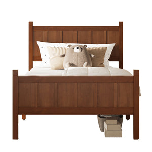 English Elm Twin Platform Bed Vertical Slat Headboard Farmhouse Shaker Wood Grain Finish Bedroom Dark Walnut N733P422478P