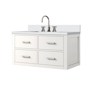 English Elm White Single Bath Vanity 36" W X 22" D With Elegant Quartz Top & Polished Chrome Faucet Set Ready To Install B2731P257983-GIGA