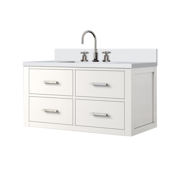 English Elm White Single Bath Vanity 36" W X 22" D With Elegant Quartz Top & Polished Chrome Faucet Set Ready To Install B2731P257983-GIGA