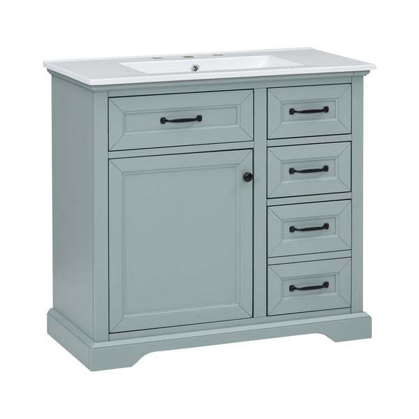 English Elm Christopher Knight Home® - 36" Bathroom Vanity with Ceramic Sink, Soft-Close Doors, 4 Drawers & Ample Storage, Freestanding Grey N759P223021E