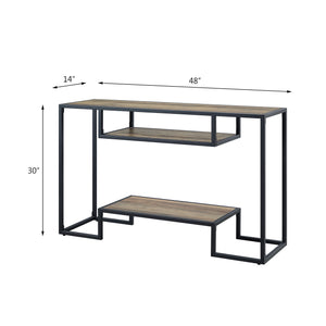 English Elm Idella Rustic Oak Sofa Table with Black Metal Frame, 2 Storage Shelves, Industrial KD Design B2726P272322