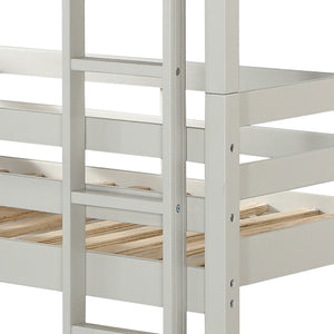English Elm Light Triple Bunk Bed Twin Over Twin Solid & Composite Wood Loft with Slats, Guardrails, Ladders, Versatile Use B062S00460