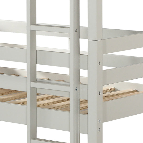 English Elm Light Triple Bunk Bed Twin Over Twin Solid & Composite Wood Loft with Slats, Guardrails, Ladders, Versatile Use B062S00460